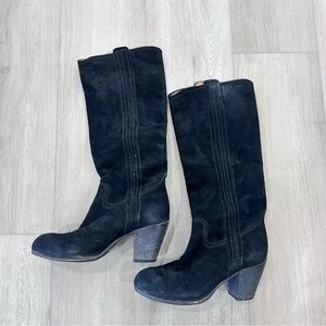 ALBERTO FERMANI black suede pull on below knee boots size 36 US 6 western